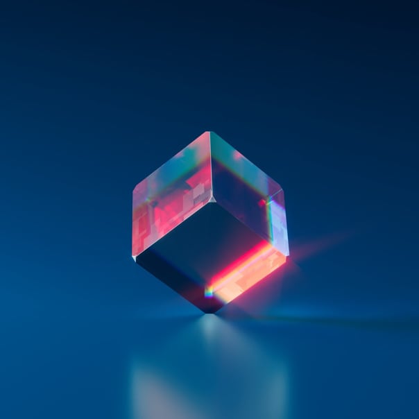 glass cube showing equilibrium